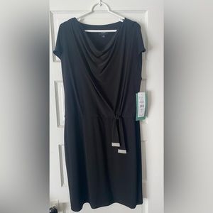 NWT MSK Black mini dress with rhinestone belt. Size L Stretch and built in slip